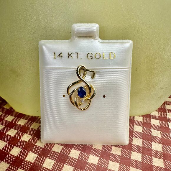 NWOT 18K Real Gold Sapphire and Diamond Pendant + a gold tone chain - Picture 1 of 6